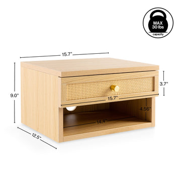 Celerie 15.71" Mid-Century Modern Floating Wall Mounted Nightstand with Soft-Close Rattan Drawer and Cable Hole - JONATHAN Y